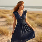 Boho Eyelet Lace Midi Dress