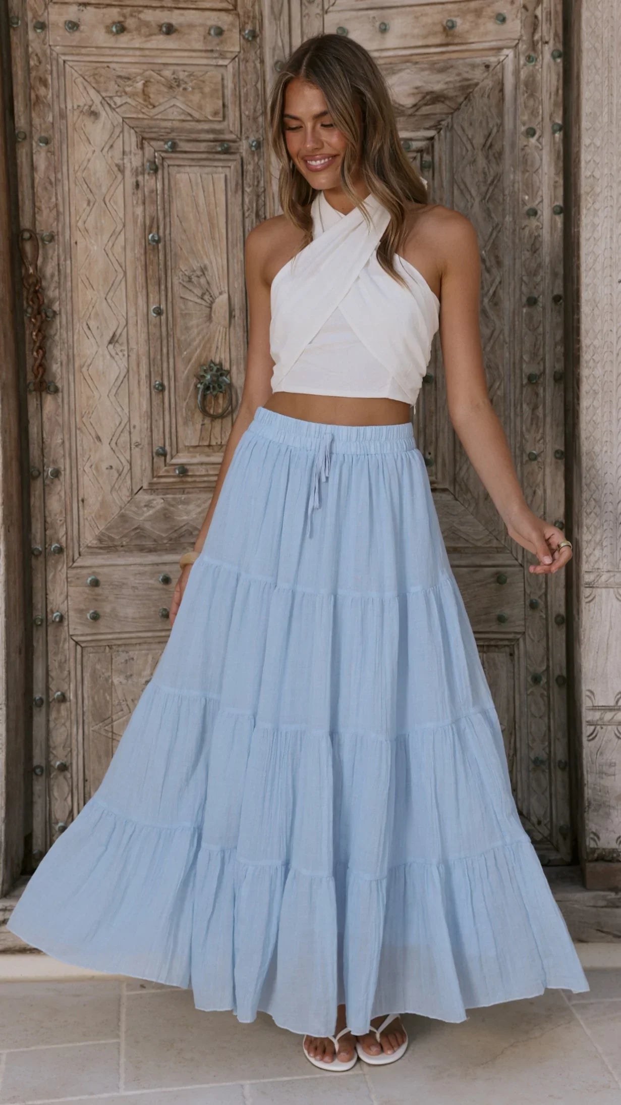 Cartier Tiered Maxi Skirt Blue