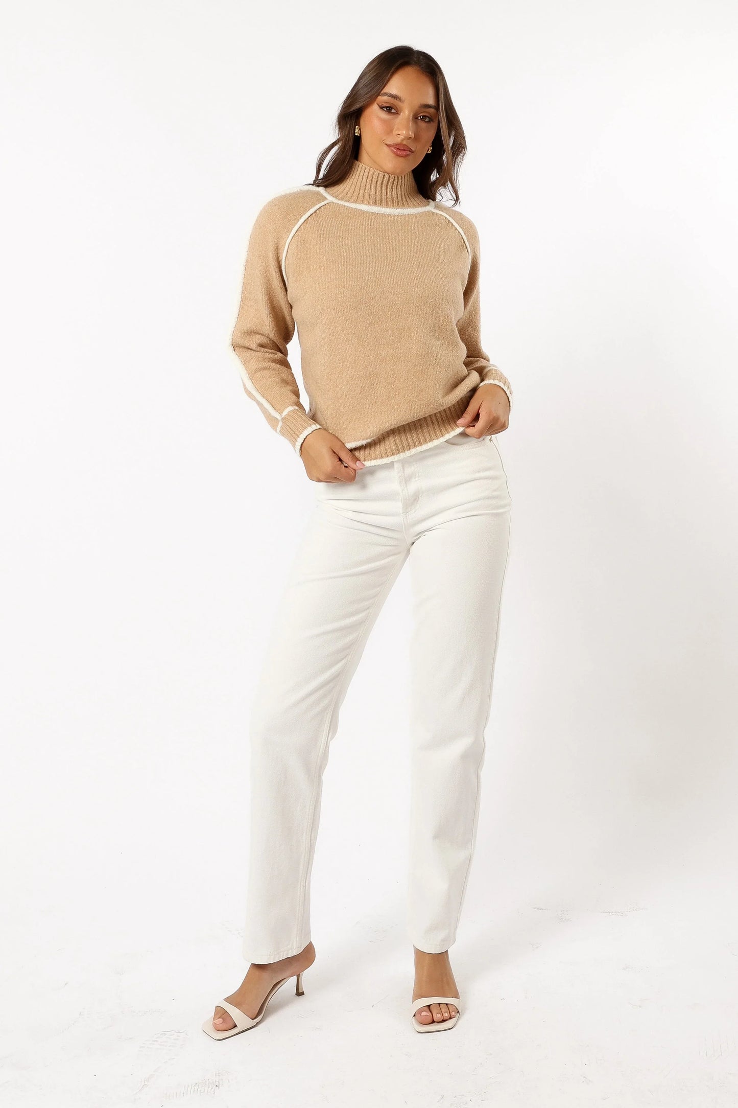 Rylee Contrast Hem Knit Sweater Camel