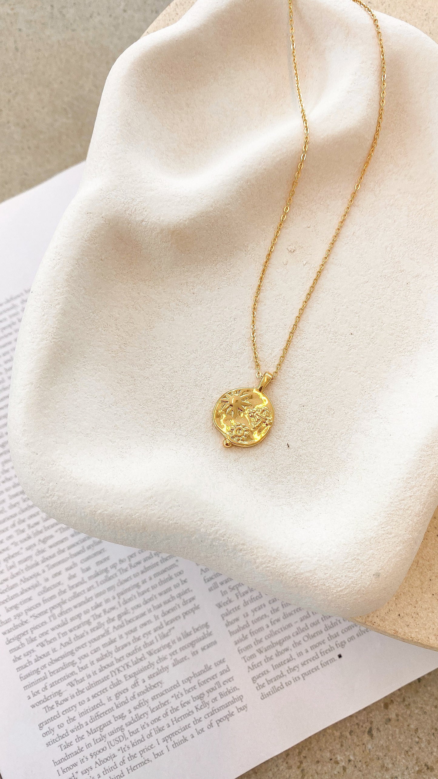 Ocean Coin Charm Necklace Gold