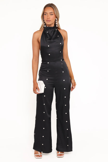 Bentley Halterneck Jumpsuit Black Polka Dot