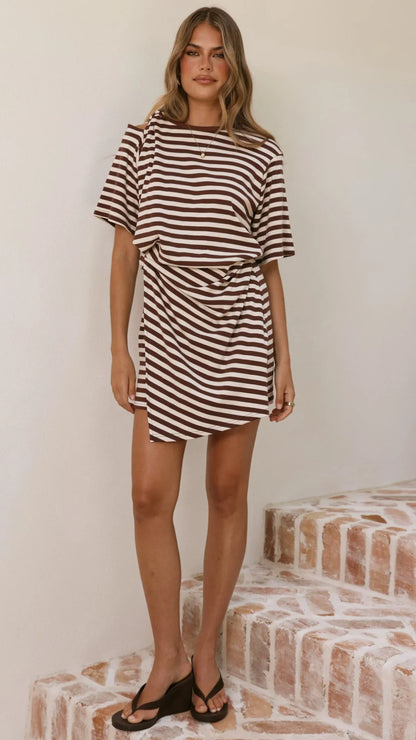 Adelia Mini Dress Chocolate Stripe