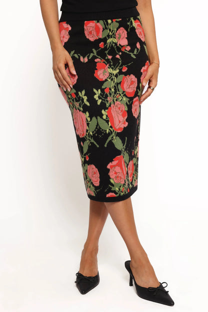 Reeva Knit Skirt Black Floral