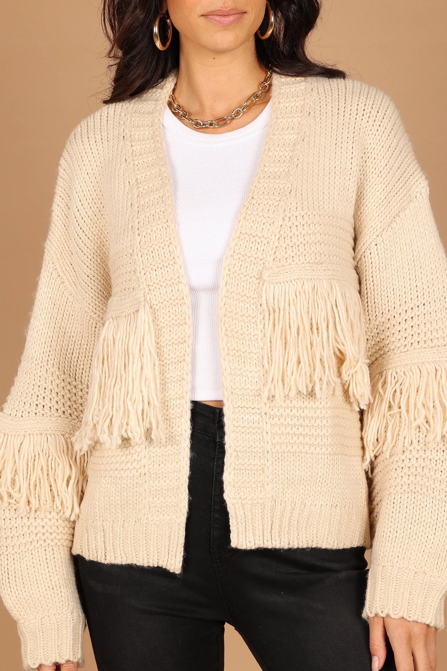 Cheryl Fringe Cardigan Sweater Ivory
