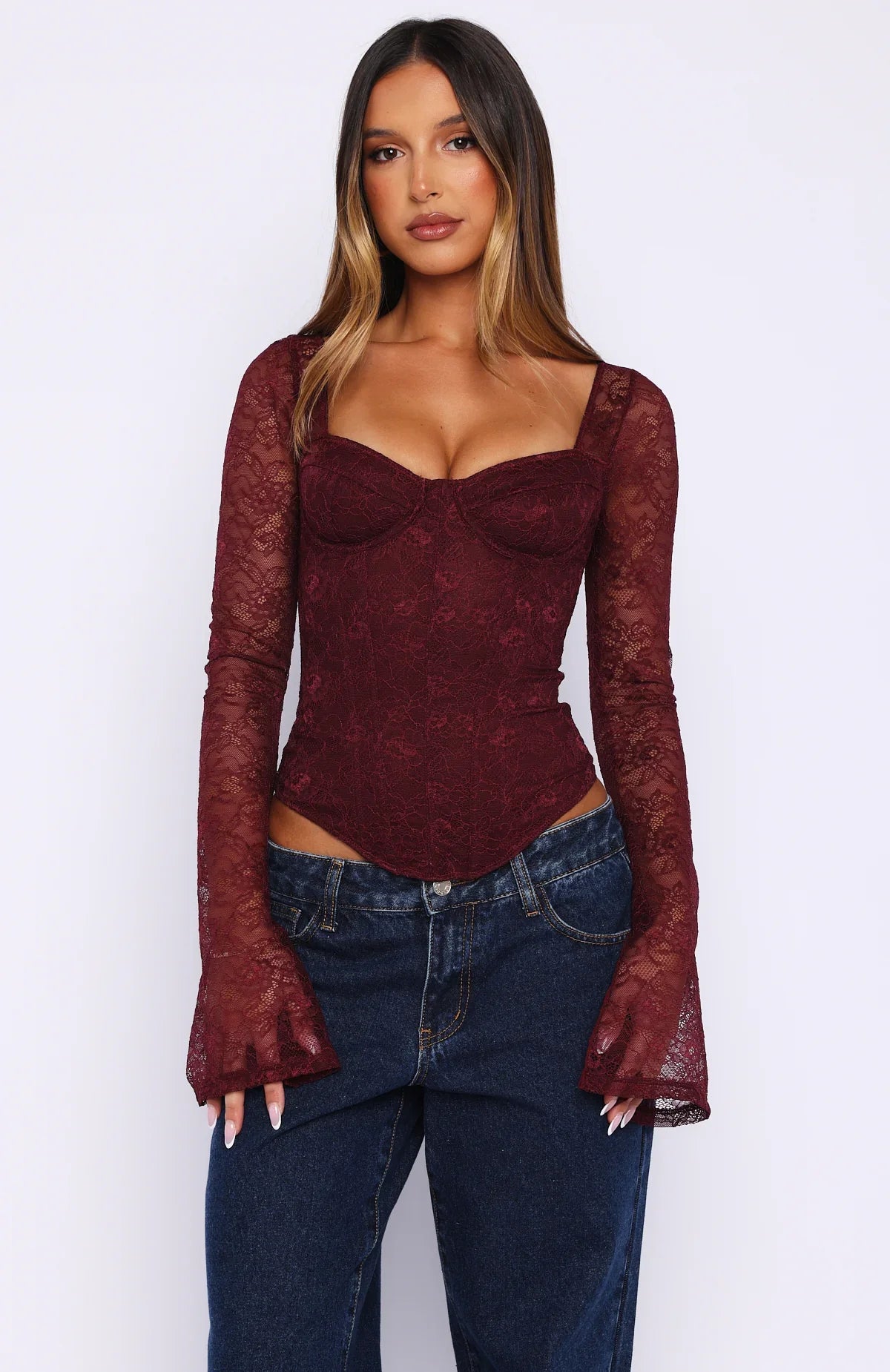 Midnight Rose Long Sleeve Bustier Wine