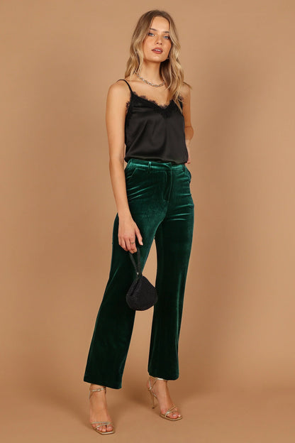 Darla Velvet Wide Leg Pants Hunter Green