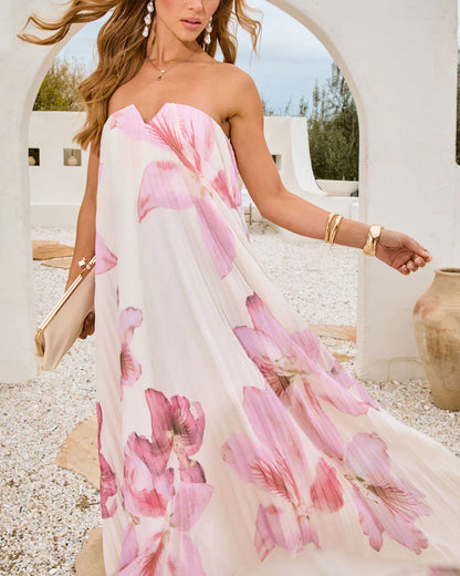 Drift Rose Pleated High Low Maxi Dress