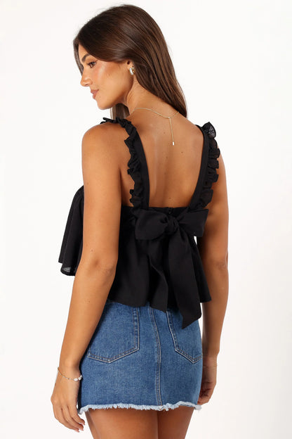 Raye Ruffle Strap Top Black