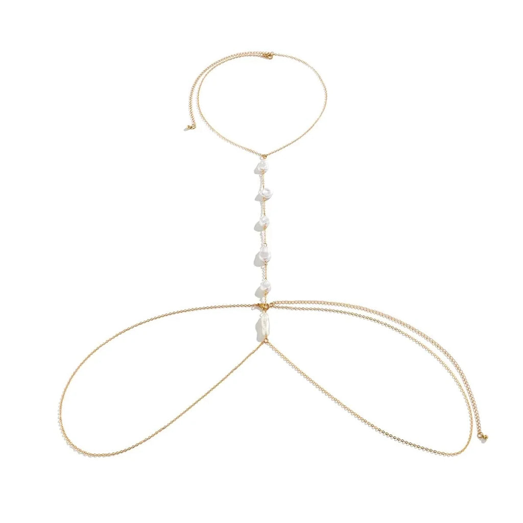 Boho Pearl Cross Chest Body Chain