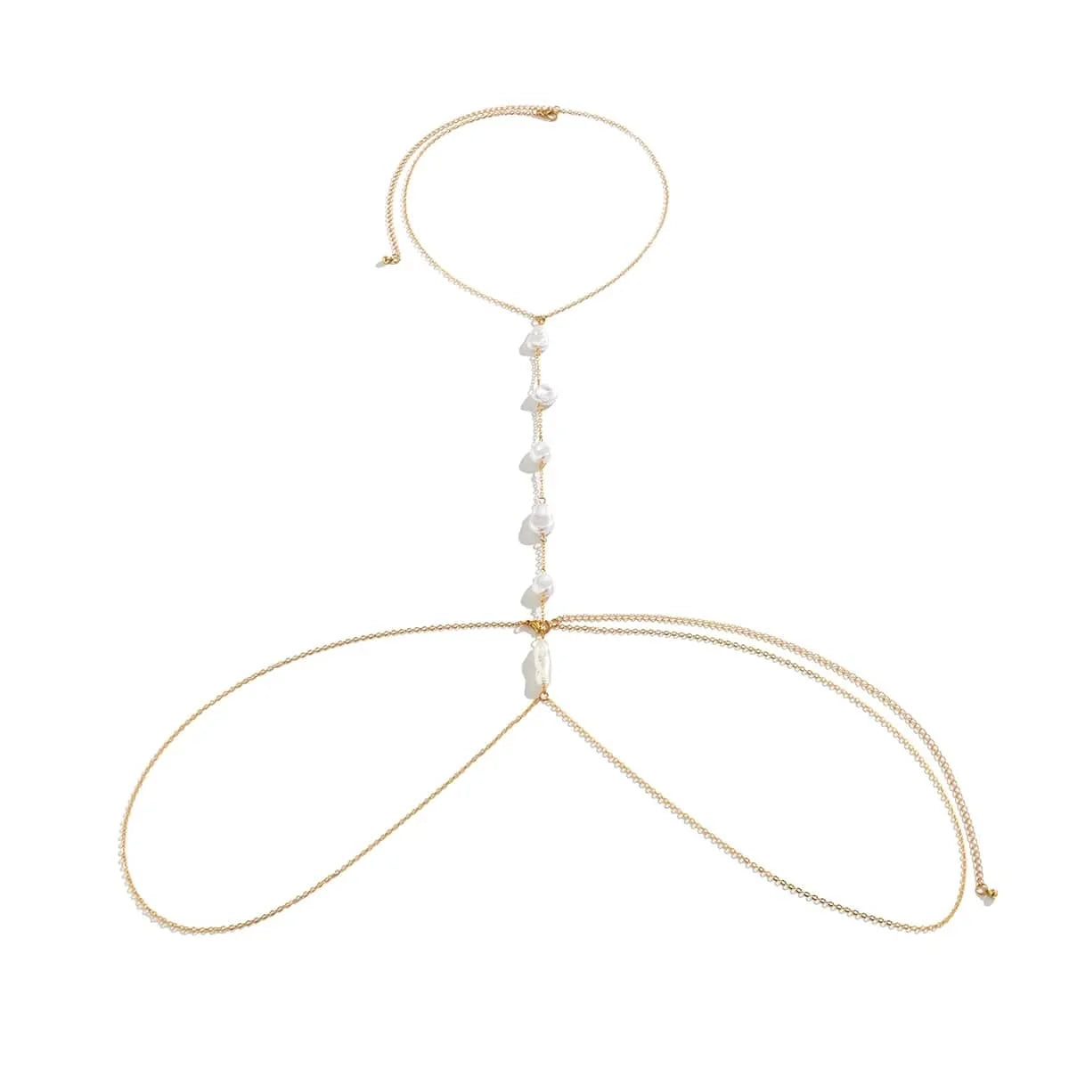 Boho Pearl Cross Chest Body Chain