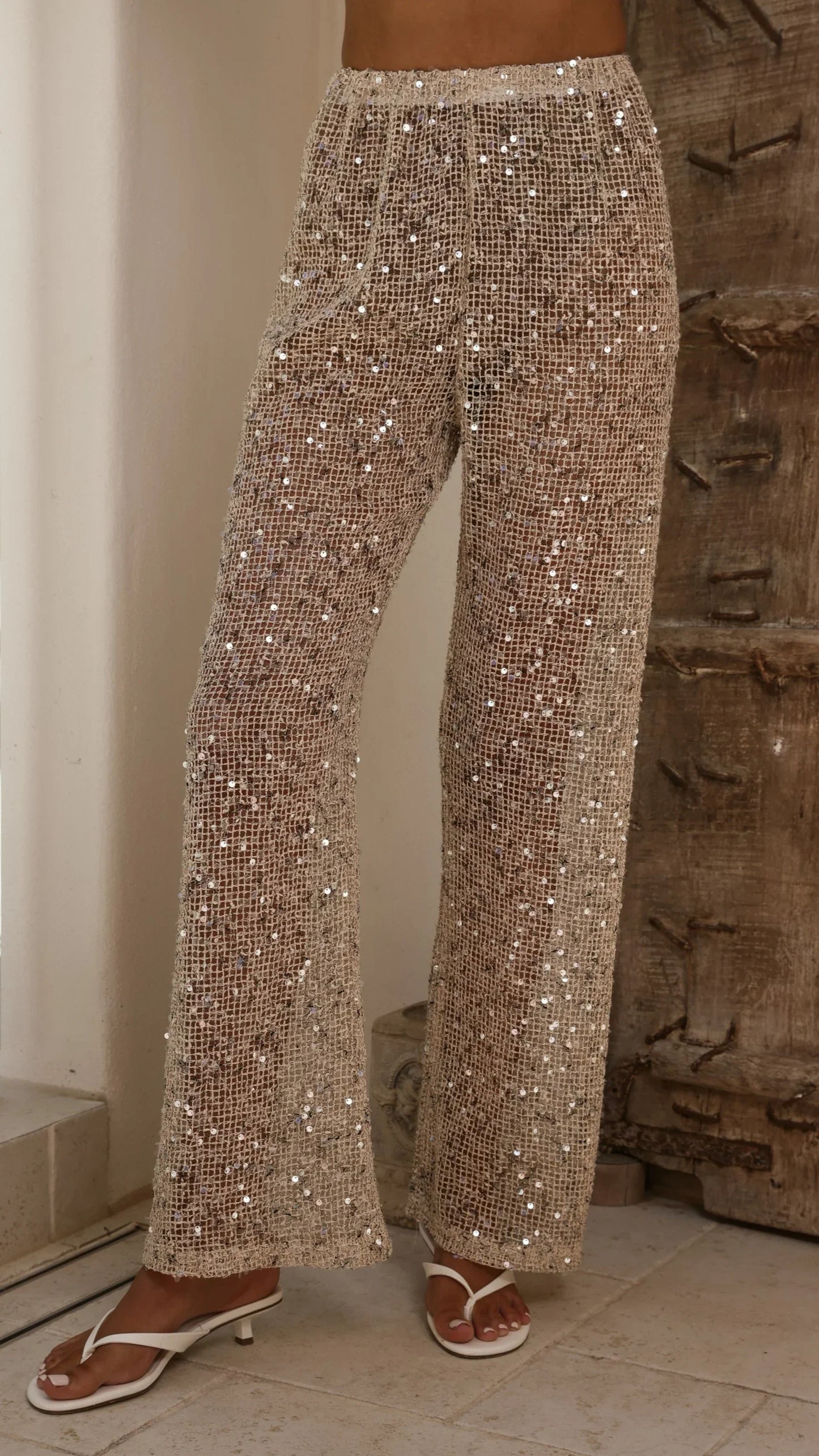 Zinnia Sequins Pant Beige