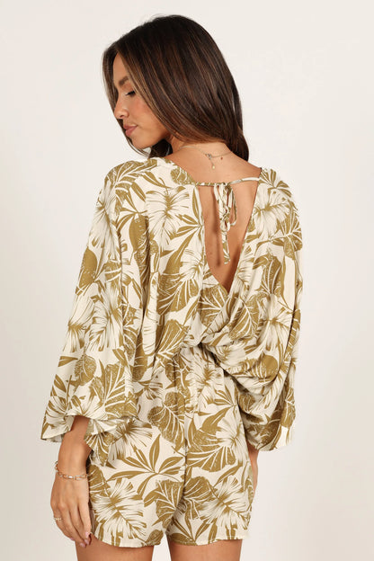Willa Kimono Sleeve Romper Olive