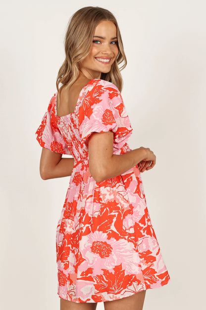 Maggie Mini Dress Pink Red Floral