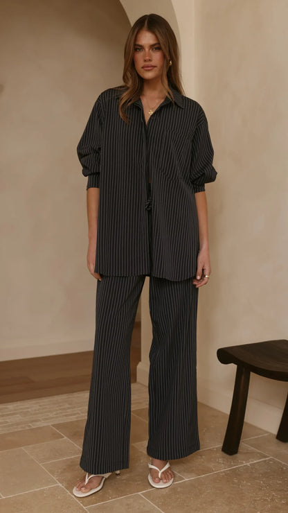 Zaila Long Sleeve Shirt Navy White Stripe