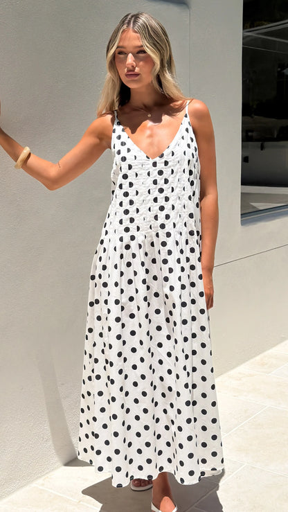 Dimmi Maxi Dress White Black Spot