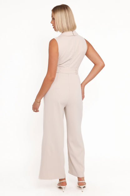 Sienna Belted Jumpsuit Beige