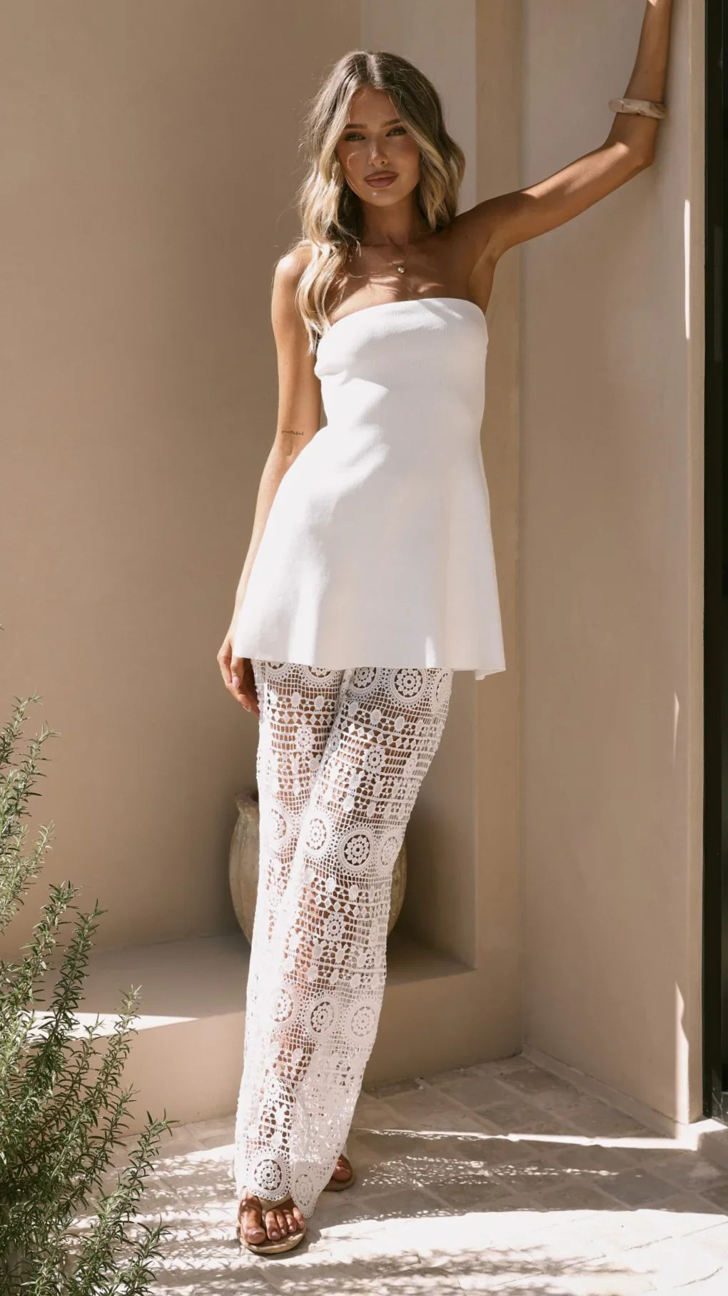Emilia Lace Pants White