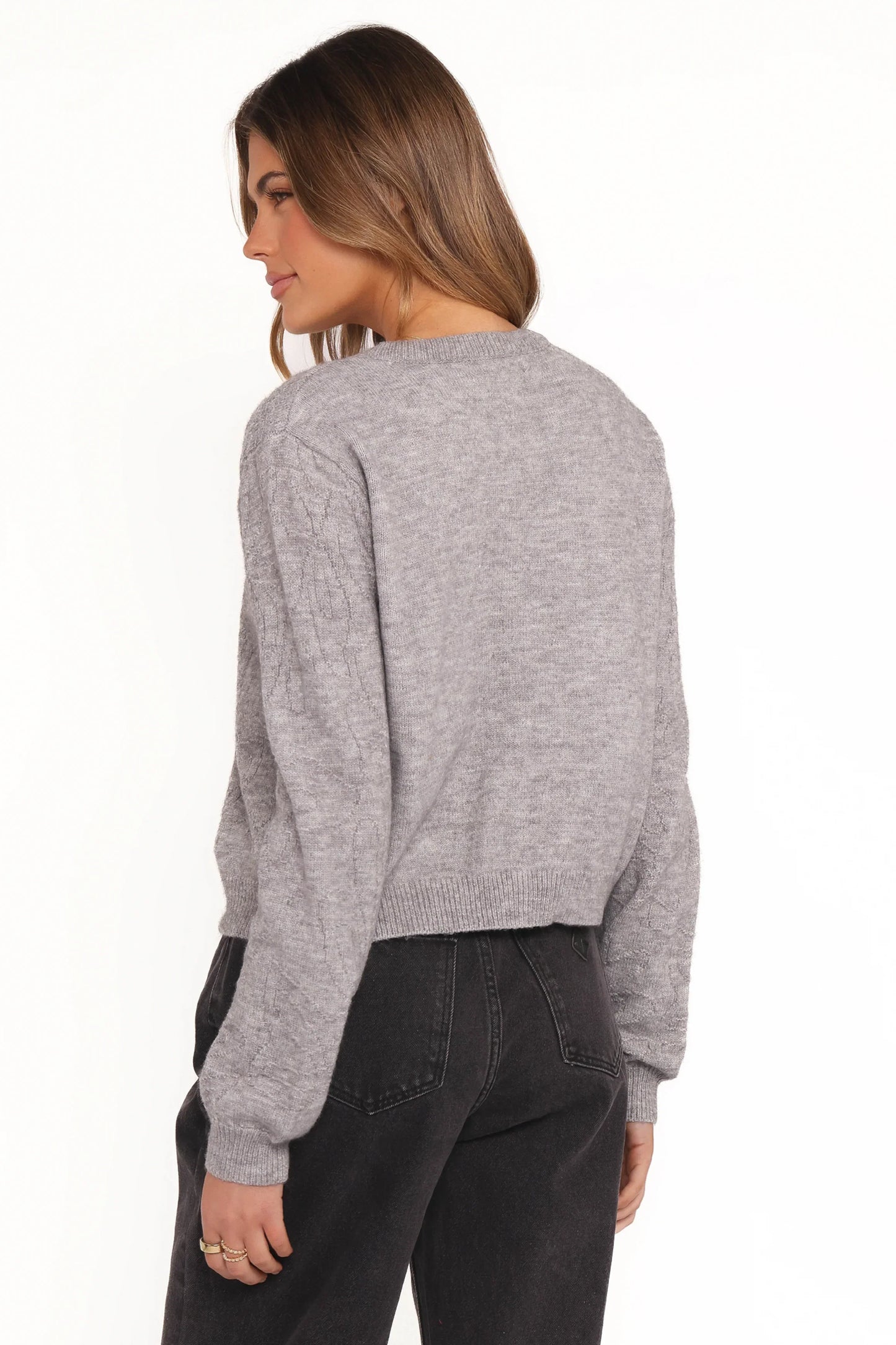 Fauna Tonal Floral Cardigan Heather Grey