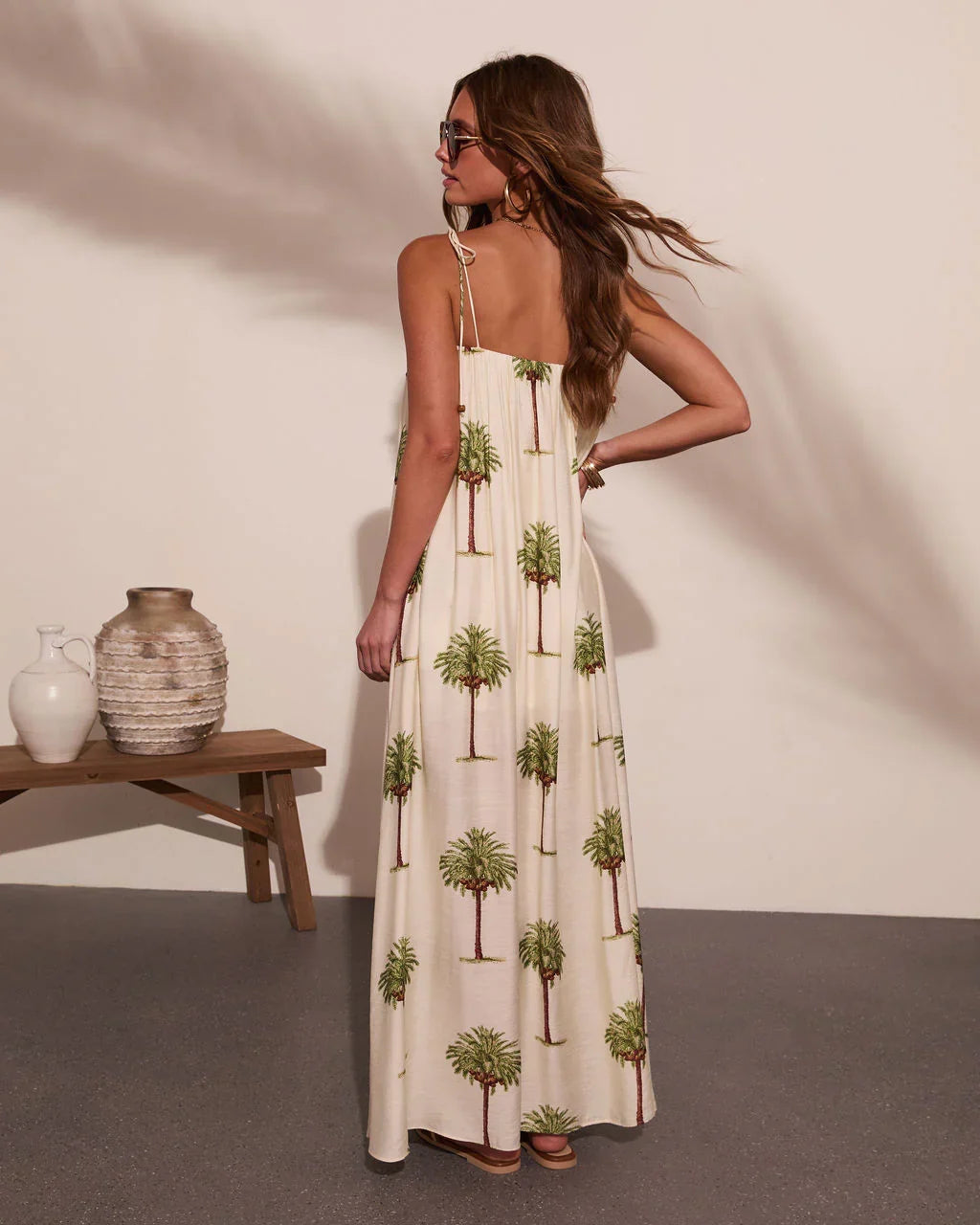 Tropic Treasure Palm Print Maxi Dress