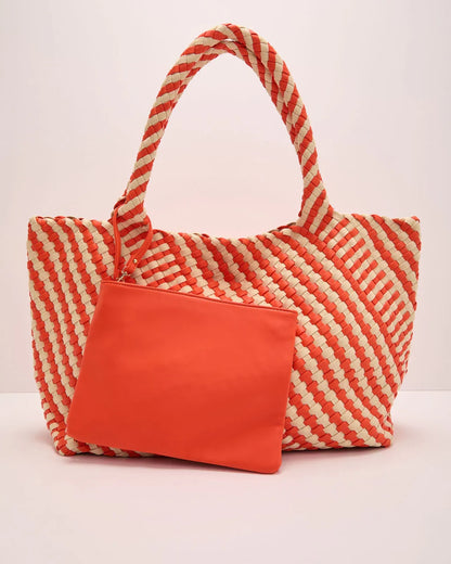 Mirasol Striped Woven Vegan Leather Tote Bag