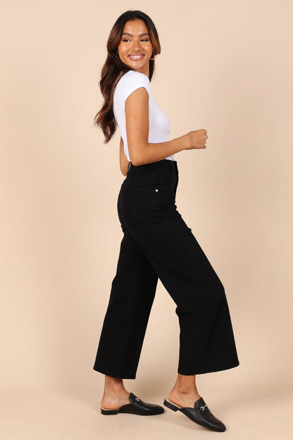 Georgette High Waisted Straight Leg Pants Black