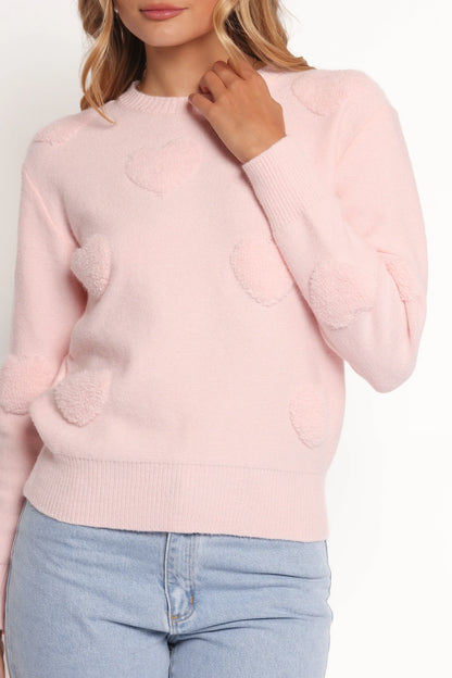 Orlenda Heart Knit Sweater Pale Pink