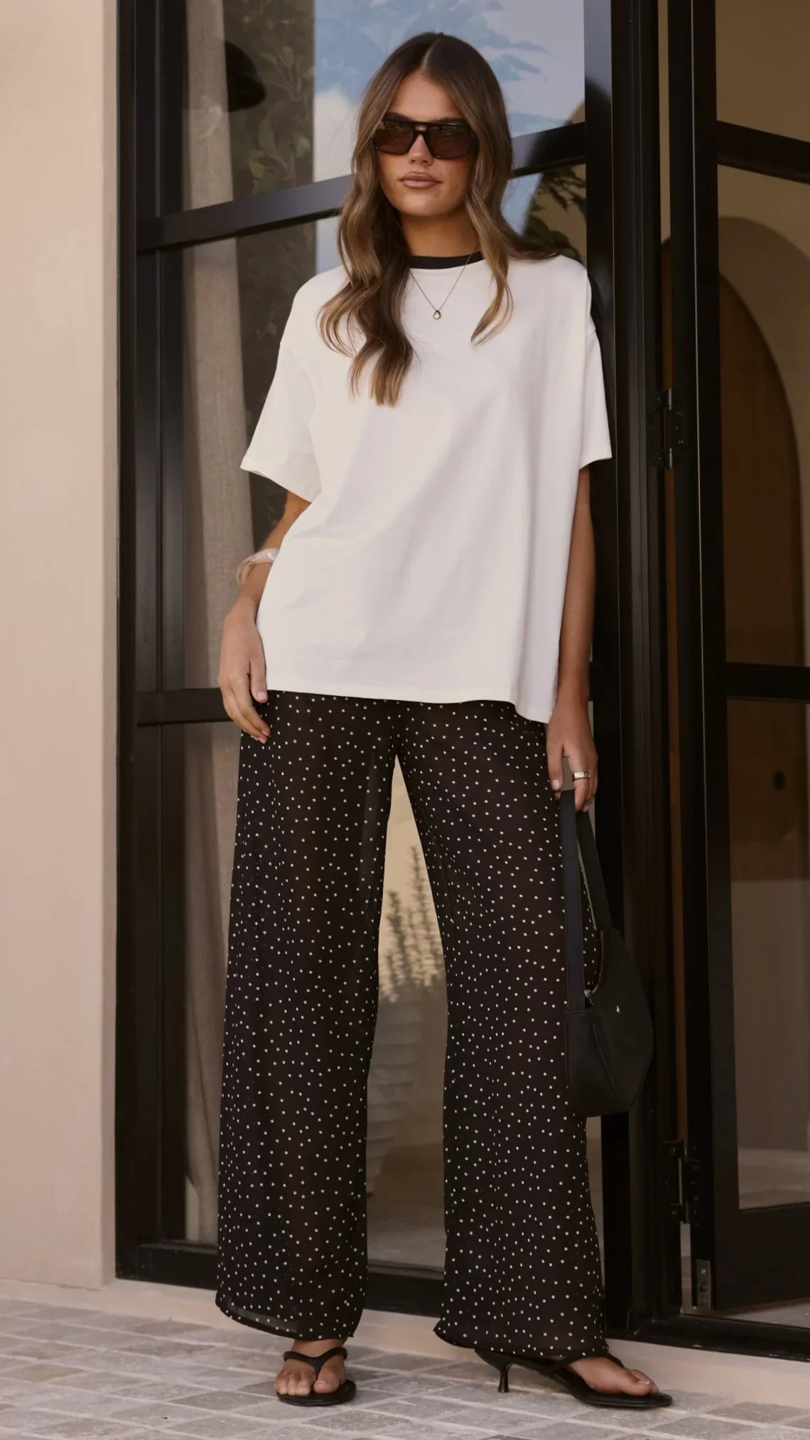 Zavier Oversized T Shirt and Polka Dot Pants Set White Black