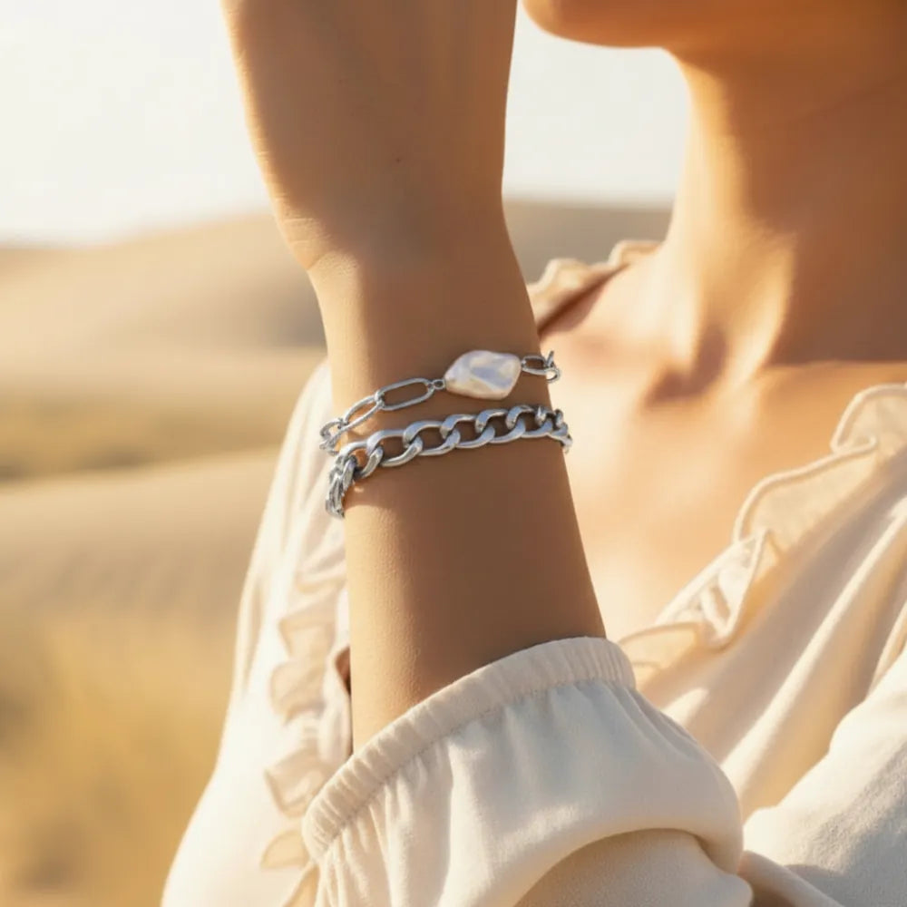 Boho White Stone Chain Bracelet Set