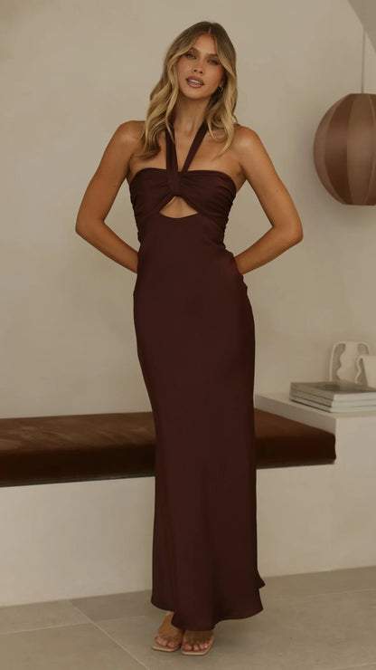 Grace Halter Maxi Dress Chocolate