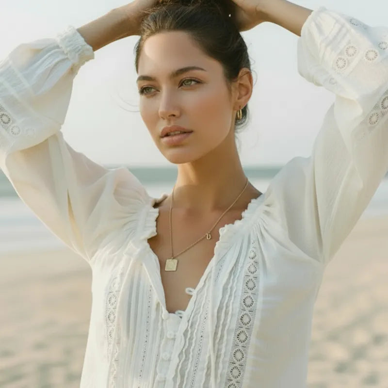 White Boho Cotton Long Sleeve Blouse