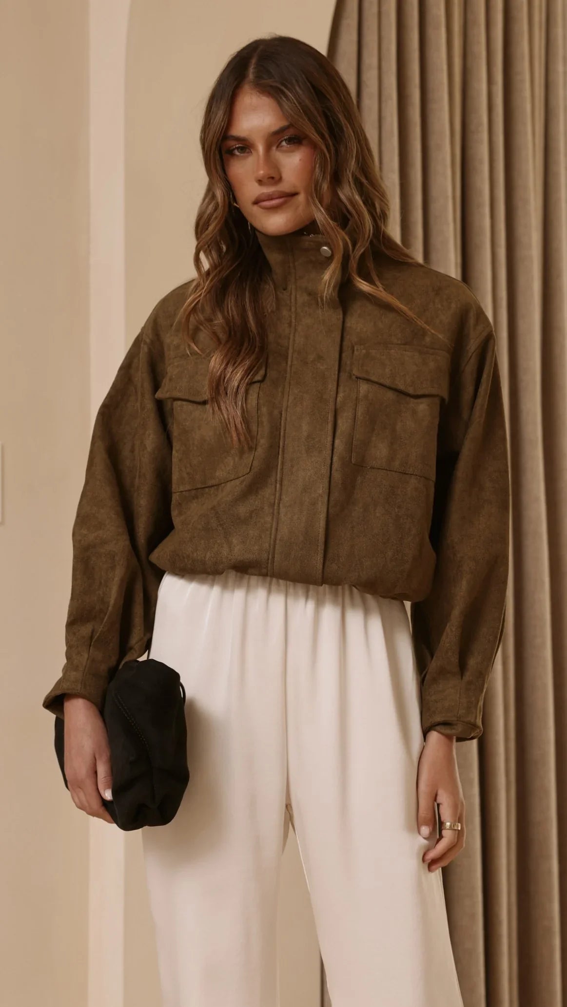 Josh Funnel Neck Jacket Khaki