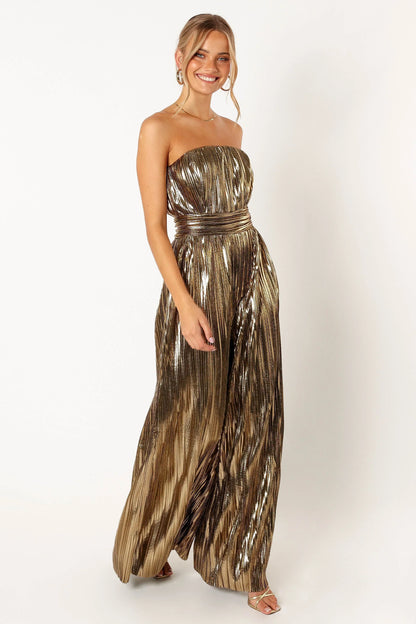 Kerry Pleat Jumpsuit Gold