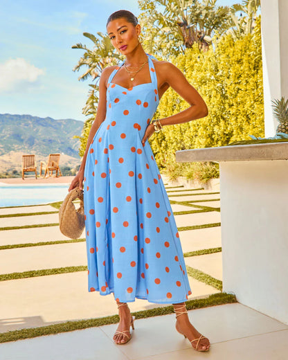 Beach Stroll Polka Dot Halter Midi Dress
