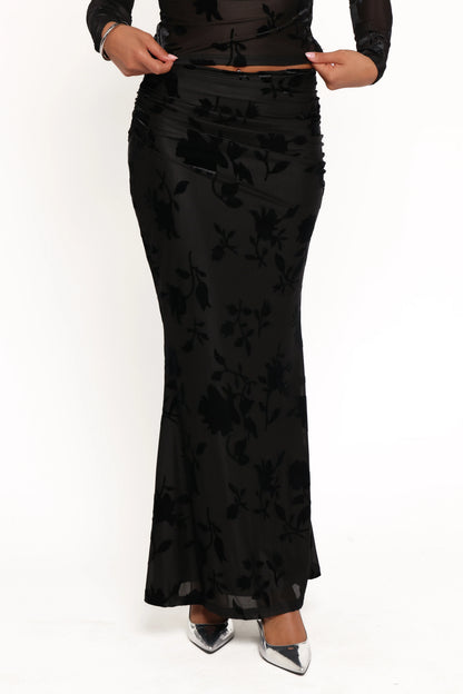 Emily Burnout Velvet Skirt Black