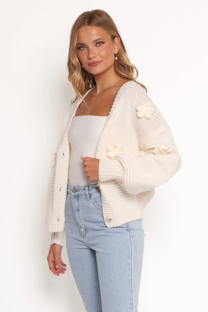 Harlee Flower Cardigan White