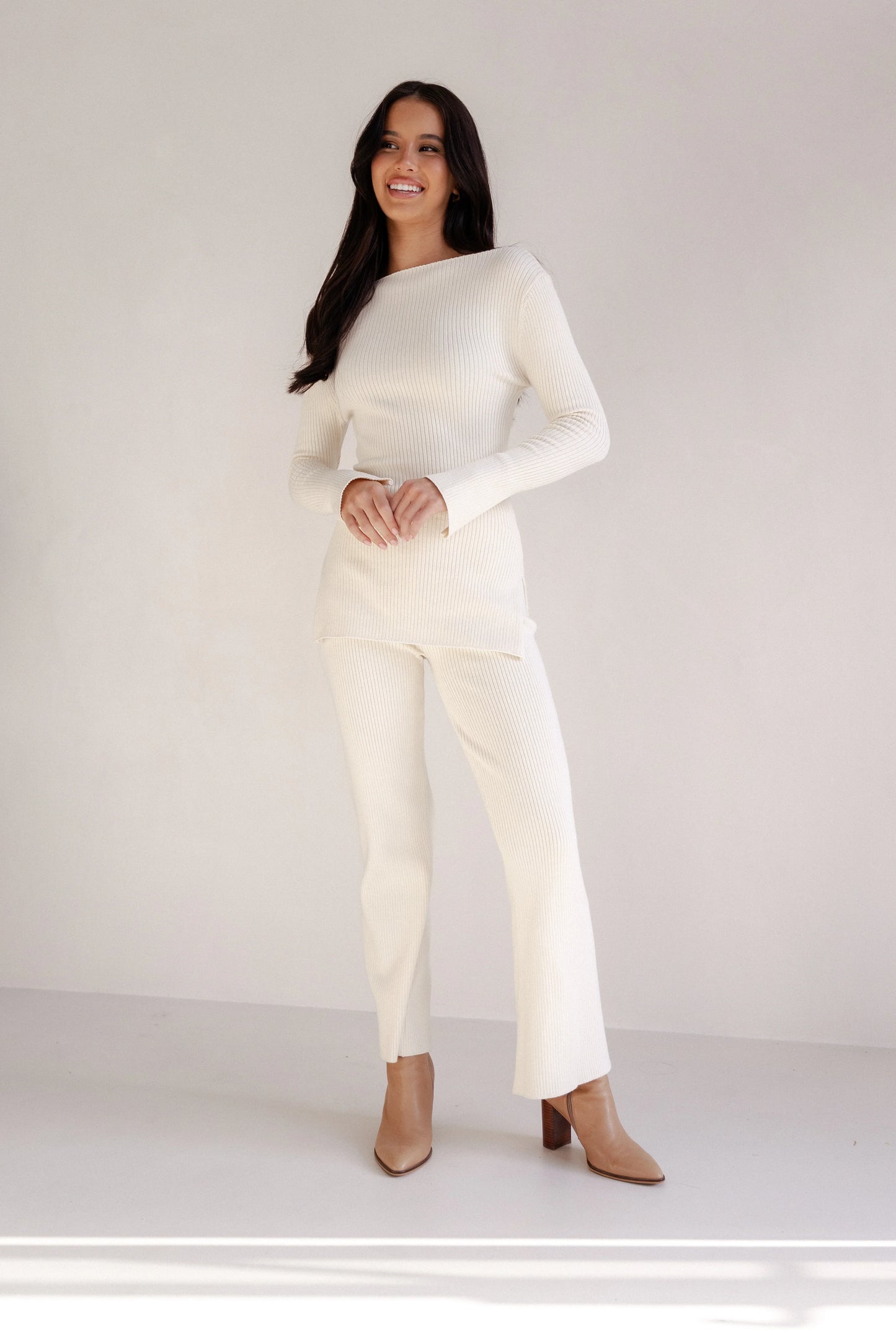 Beeba Ribbed Knit Pants Cream