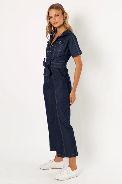 Demi Contrast Stitch Jumpsuit Dark Denim