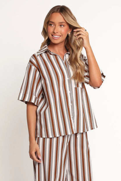 Thalia Short Sleeve Shirt Chocolate Stripe