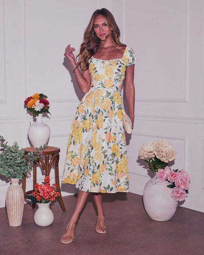 April Noon Eyelet Floral Midi Dress