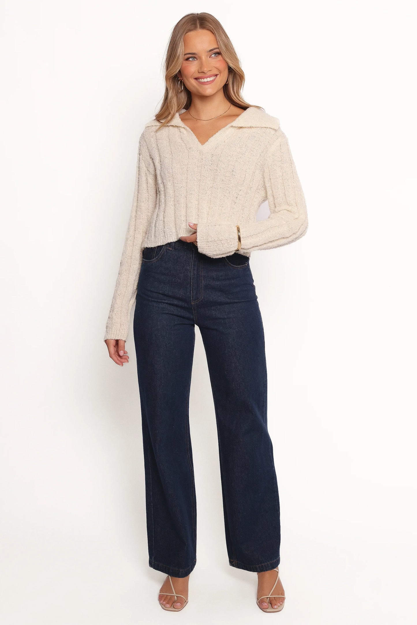 Romy Collar Knit Sweater Ecru