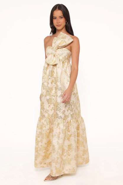 Betina Bow Front Maxi Dress Yellow Brocade
