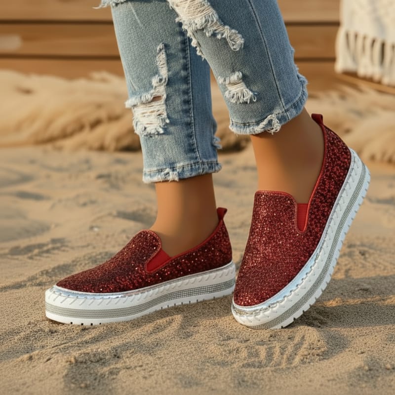 Sequined Platform Slip On Flats