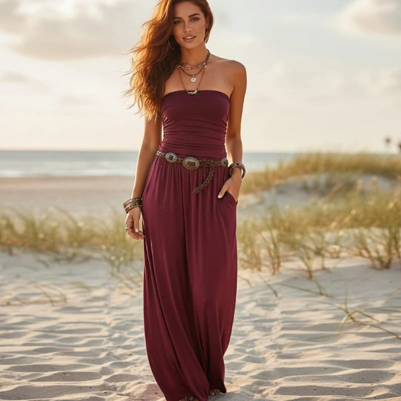 Bandeau Strapless Boho Maxi Dress