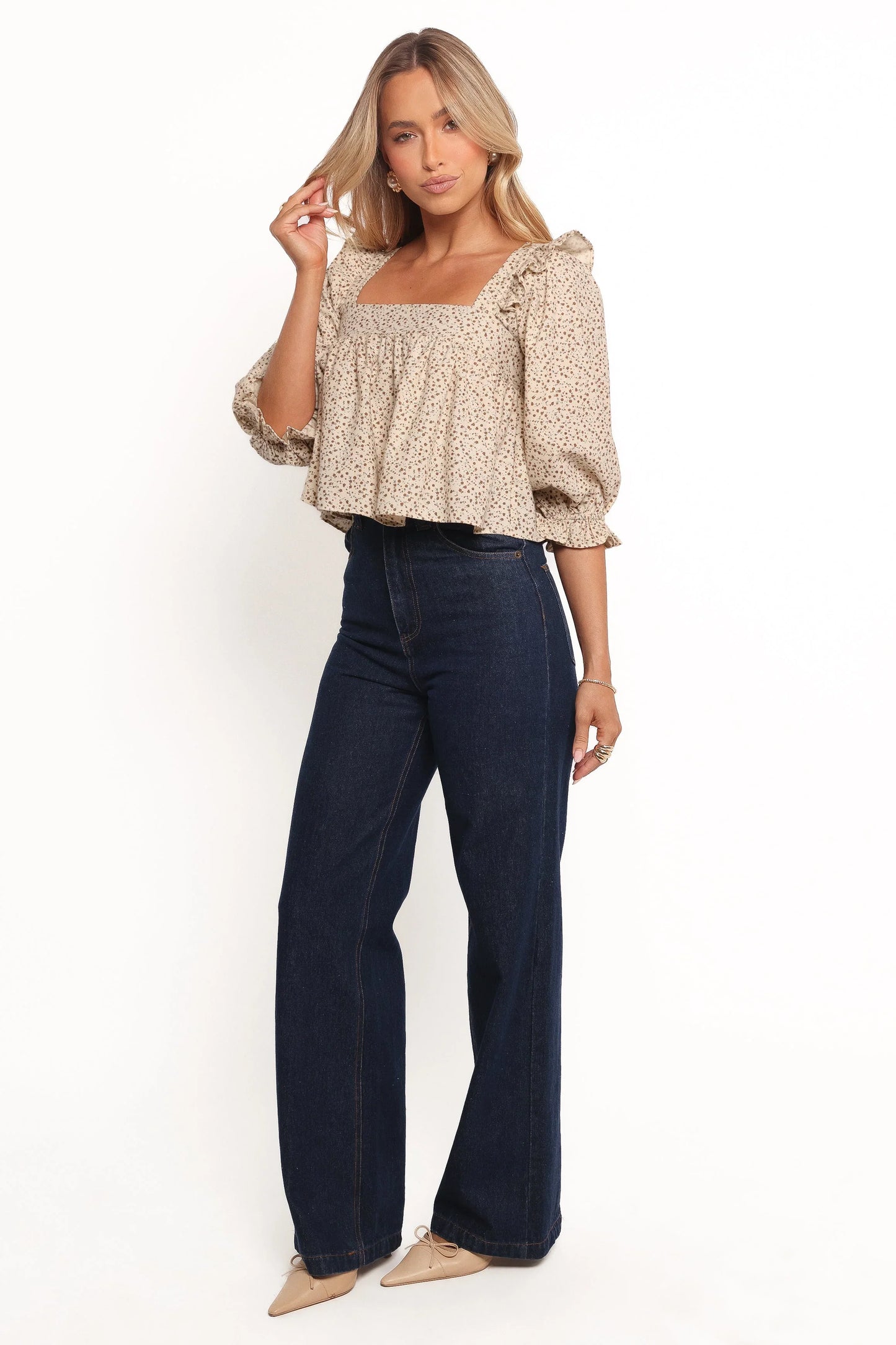 Belakey Top Ivory Brown Floral
