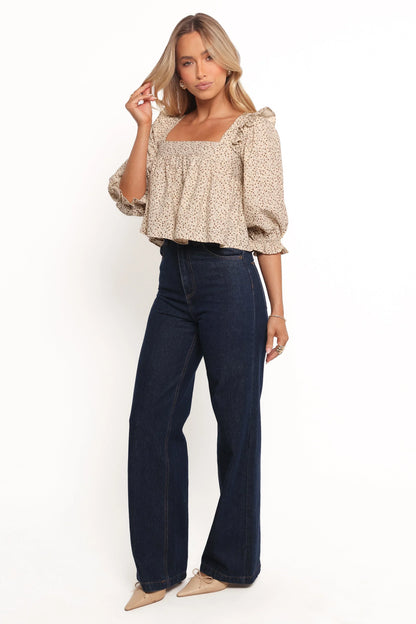 Belakey Top Ivory Brown Floral