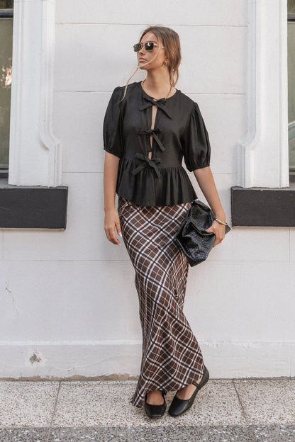 Sandra Midi Skirt Brown Check