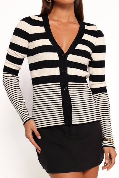 Sorella Cardigan Top Black Cream Stripe