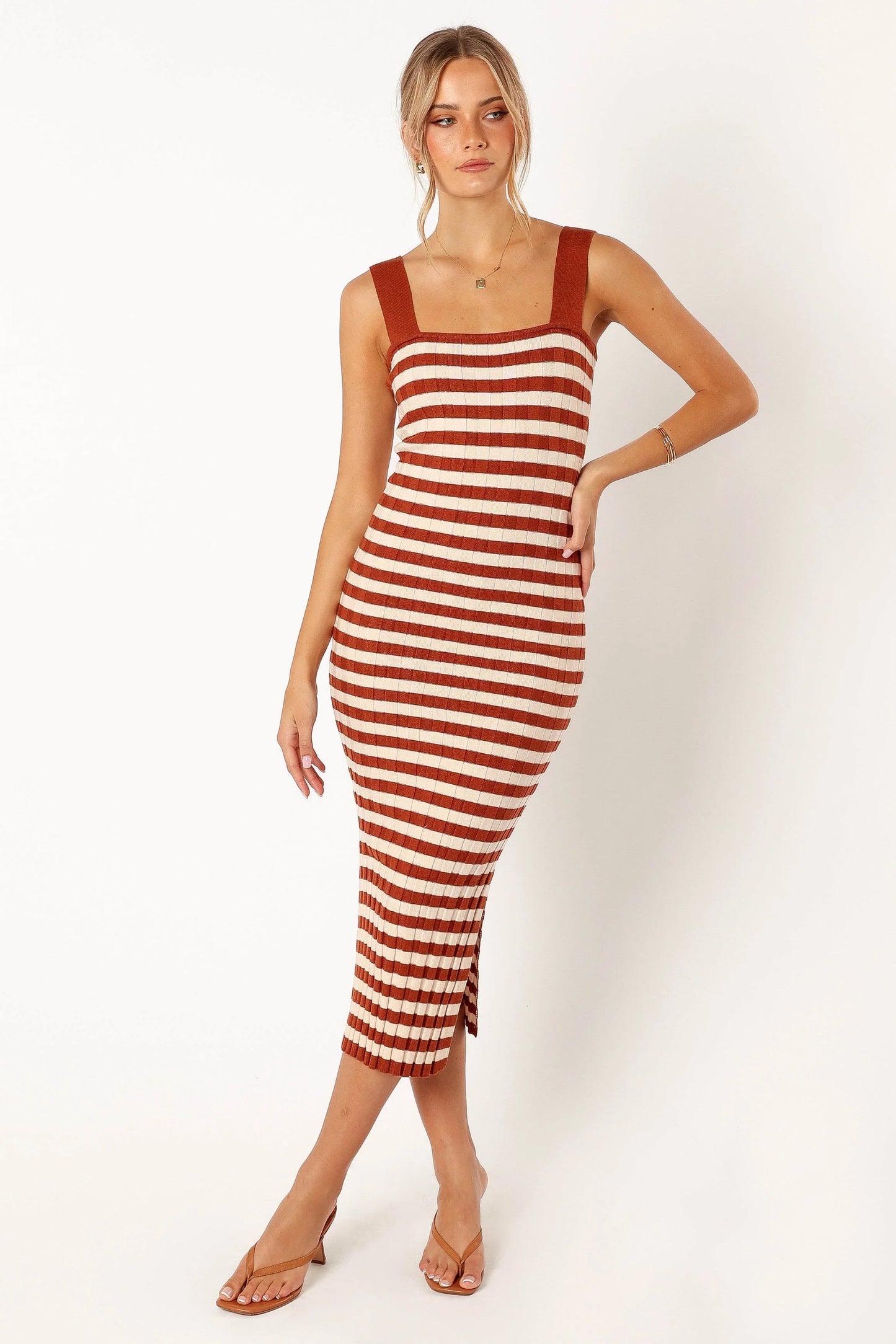 Ledger Midi Dress Tan Stripe