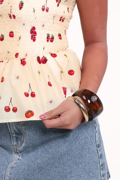 Remira Smocked Ruffle Top Yellow Cherry