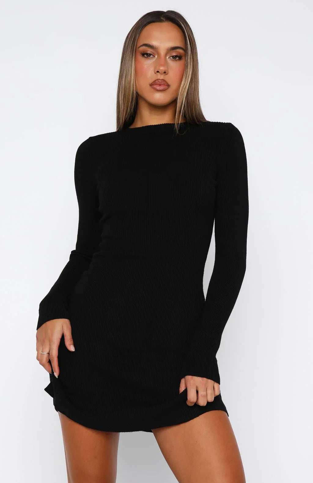 Lets Be Together Long Sleeve Mini Dress Black
